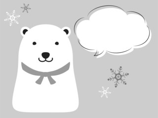 吹き出し付きクールタオルを巻くシロクマ（冷感イメージ）