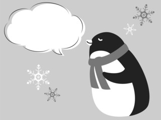 吹き出し付きクールタオルを巻くペンギン（冷感イメージ）