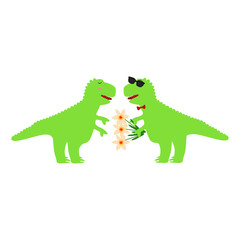 Date. Lovers. Tyrannosaurus. Meeting of two dinosaurs in love. Valentine's day concept