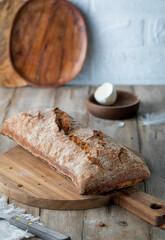 Fresh homemade bread on a wooden table