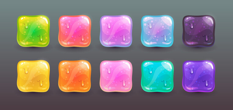 Slime gui elements. Square glossy buttons set