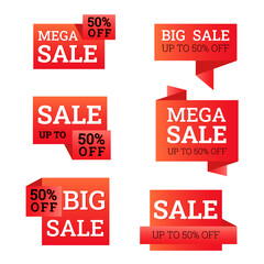 Sale banners and price tag labels, discount card.