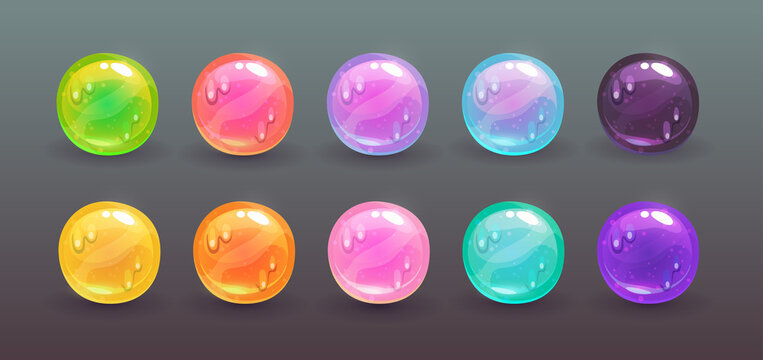 Slime gui elements, round glossy buttons set.