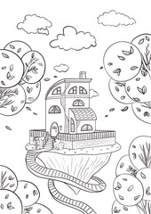 House in the clouds for coloring book