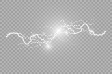 The power of lightning and shock discharge, thunder, radiance. Thunder bolt isolated. - obrazy, fototapety, plakaty