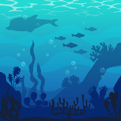 Fototapeta na wymiar Sea bottom landscape, blue vector ocean background