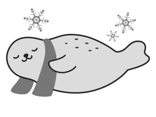 クールタオルを巻くアザラシ（冷感イメージ）