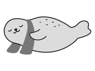 クールタオルを巻くアザラシ（冷感イメージ）