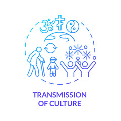 Transmission of culture blue gradient concept icon. Cultural heritage. Social institutions function abstract idea thin line illustration. Isolated outline drawing. Myriad Pro-Bold font used