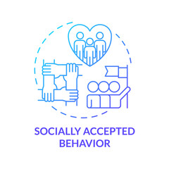 Socially accepted behavior blue gradient concept icon. Norms and values. Social institutions advantage abstract idea thin line illustration. Isolated outline drawing. Myriad Pro-Bold font used