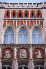Fototapeta na wymiar Munich, Germany -April 27,2022: Details of stone ornaments on the facades of baroque buildings in the German city Munich which is the capital city in Bavaria.