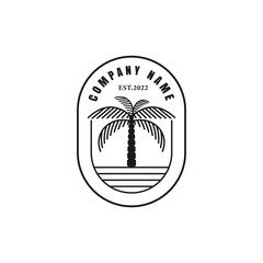 Beach palm tree vintage logo vector design template