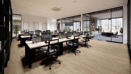 Interior Empty Modern Loft Office open space modern office footage.Modern open concept Lobby and reception area meeting room design.3d Rendering  interior walk through.
