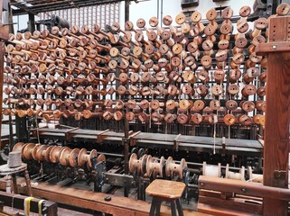 Anciennes bobines de fils rangées, atelier de tissage, traditionnel, Argentine, Buenos-Aires