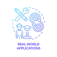 Real world applications blue gradient concept icon. Gamification benefit for students education abstract idea thin line illustration. Isolated outline drawing. Myriad Pro-Bold font use