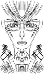 Male model in trendy glasses, fashion, freehand drawing, vector. Contemporary trendy art illustration