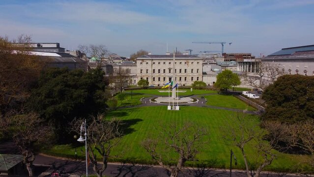 Leinster House in Dublin - the Irish Government Building from above - aerial view
