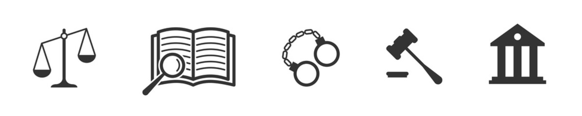 Law and Judgement icons set. Vector illustration.