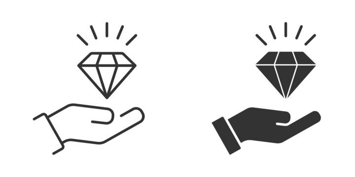 Diamond on a hand icon. Brilliant symbol. Vector illustration.