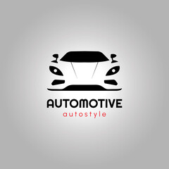 Automotive auto style car logo design with concept sports vehicle super car icon silhouette on light grey background. Vector illustration.