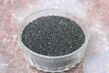 Black cumin decorated on a glass bowl