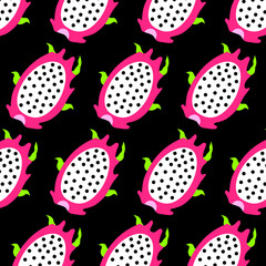 seamless tropical dragon fruit pattern on background	