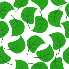 Green leaves seamless pattern, cute plants on white background