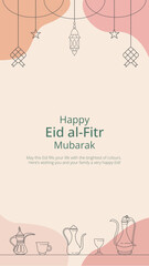 Happy Eid Al Fitr Mubarak Social Media Story Template Vector Illustration