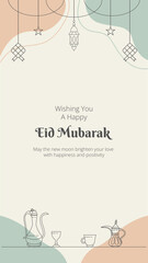 Greeting Card Eid Mubarak Social Media Story Template Vector Illustration