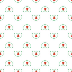 Line art seamless pattern in the contour of a heart with red drop on color background. Romance graphic texture. Medical concept. Decorative print. Geometric bright wallpaper. Colored outline