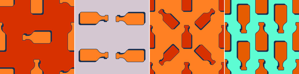 Rum bottles seamless pattern. Line art style. Outline image. Colored repeat template. Party drinks concept. Illustration on color background. Flat design style for any purposes