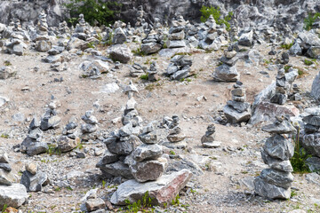 Stone cairns at former marble quarry of Ruskeala