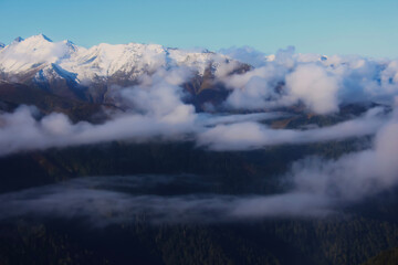 Fototapeta premium mountains in the fog, mountain landscape, huser plateau, rize- turkey
