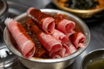 Raw Pork with Sauce for Korean Style Barbecue