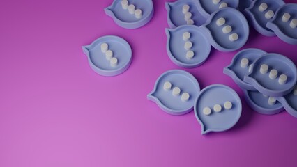 Blue message icons from social networks are located on a pink background.