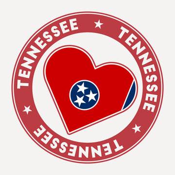 Tennessee heart flag badge. From Tennessee with love logo. Support the us state flag stamp. Vector illustration.