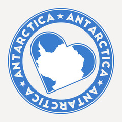 Antarctica heart flag badge. From Antarctica with love logo. Support the country flag stamp. Vector illustration.