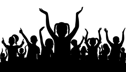 Happy children crowd, silhouette. Kindergarten graduation or kids party and etc.  Vector illustration