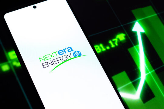 West Bangal, India - April 20, 2022 : NextEra Energy logo on phone screen stock image.