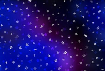 Dark Pink, Blue vector texture with colored snowflakes, stars.