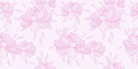 Pastel pink floral vector pattern, peony background