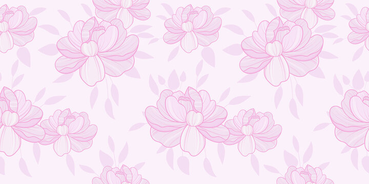 Pastel pink floral vector pattern, peony background