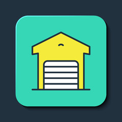 Filled outline Warehouse icon isolated on blue background. Turquoise square button. Vector