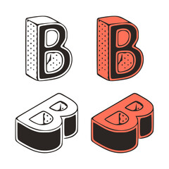 Isometric letter b doodle vector illustration on white background. Stylized letters clip art.