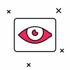 Filled outline Red eye effect icon isolated on white background. Eye redness sign. Inflammatory disease of eyes. Vector