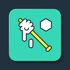 Filled outline Honey dipper stick icon isolated on blue background. Honey ladle. Turquoise square button. Vector