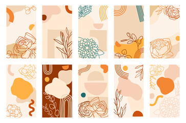 Abstract florals instagram stories backgrounds vector set