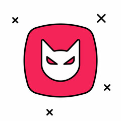 Filled outline Black cat icon isolated on white background. Happy Halloween party. Vector