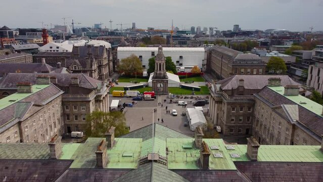 Trinity College in Dublin from above - aerial view by drone