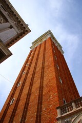Italy, Veneto, Venice: Detail of Saint Marco Bell Tower.